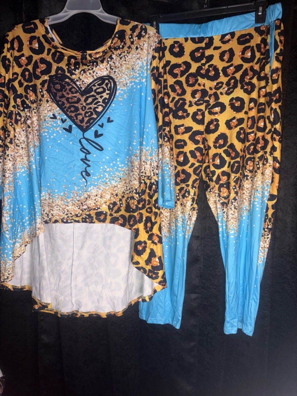 Leopard Heart Two-Piece Set in Blue and Gold